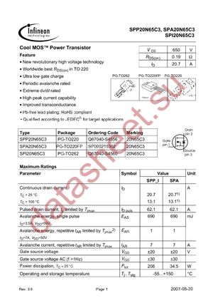 SPP20N65C3 datasheet  
